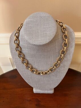 VTG Givenchy Thick Gold Tone Braided Chain Logo Clasp 18"  Necklace Statement